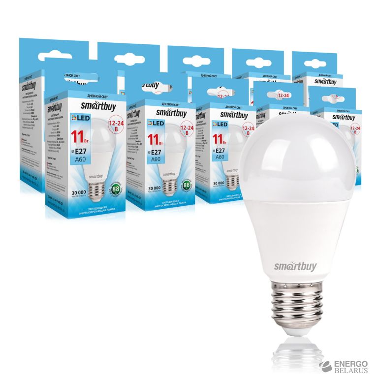 Лампа светодиодная (LED) Smartbuy-A60 12-24В-11W/4000/E27