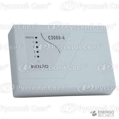 Прибор С2000-4 ПКП приемно-контрольный (4 ШС 2 рел. выхода; вход touch memory внутренний буфер 255 событий интерфейс RS-485 ) Болид 004119