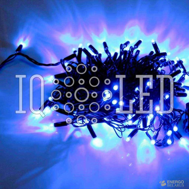 Гирлянда постоянного свечения 10M, 240V, синяя / черный провод, соединяемая (без силового шнура) (с колпачком)