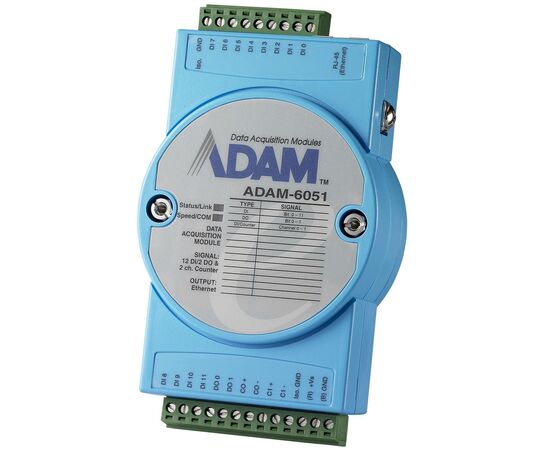 Модуль ввода-вывода ADVANTECH ADAM-6051-D, 12 каналов дискретного ввода, 2 канала дискретного вывода, 2 канала счетчика, 1xEthernet, Modbus TCP