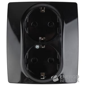 Розетка 12-2104-06 ЭРА 2X2P+E Schuko со шторками, 16A-250В, IP20, Эра12, чёрный (6/60/1680)