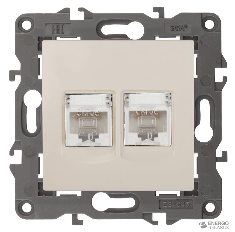 Розетка 14-3108-02 ЭРА 2хRJ45, IP20, слоновая кость (10/100/1200)