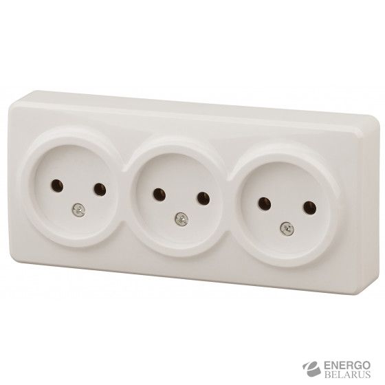 11-2207-02 ЭРА Розетка 3х2P, 16A-250В, IP20, ОУ, Эра Эксперт, сл.кость