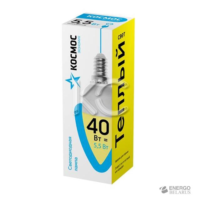 Лампа светодиодная LED Экономик CN 5.5Вт 220В E14 3000К свеча