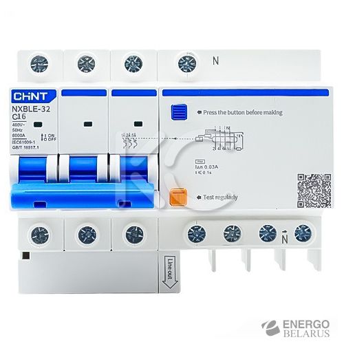 Дифференциальный автомат NXBLE-32 3P+N C32 30mA тип AC 6kA (R)(CHINT)