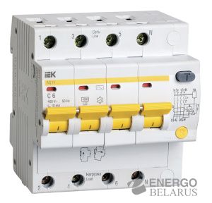 Дифференциальный автоматический выключатель АД14 4Р 6А 10мА IEK