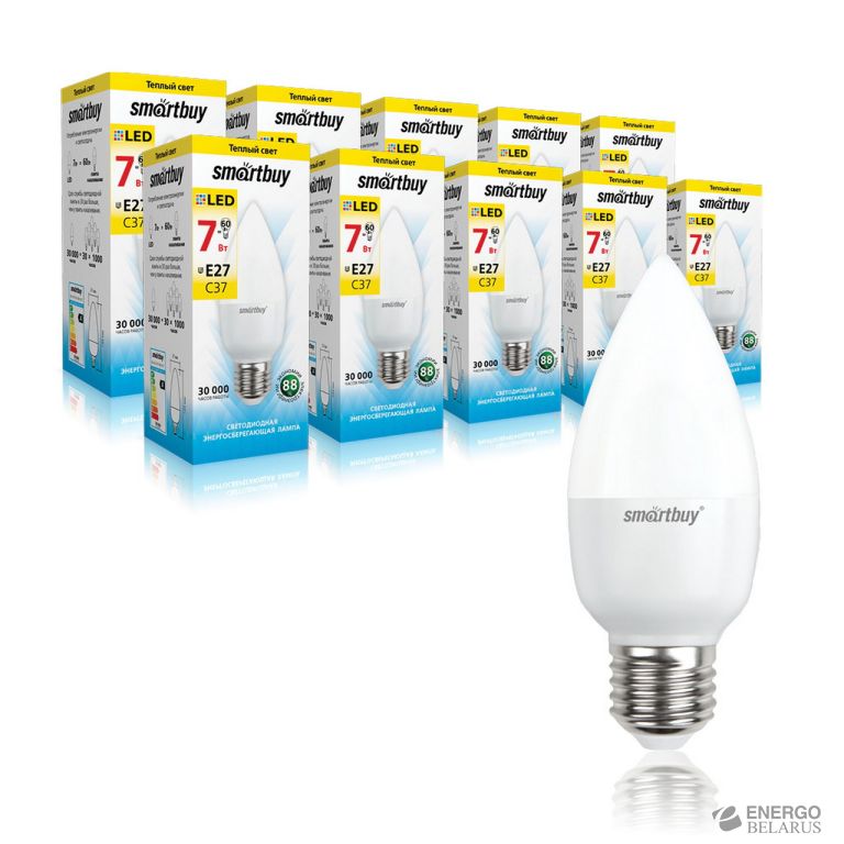 Лампа светодиодная (LED) Smartbuy-C37-07W/3000/E27