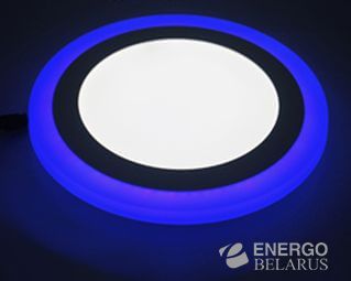 Светильник светодиодный ультратонкий с декоративной подсветкой круглый, 12+4W, Синий TruEnergy