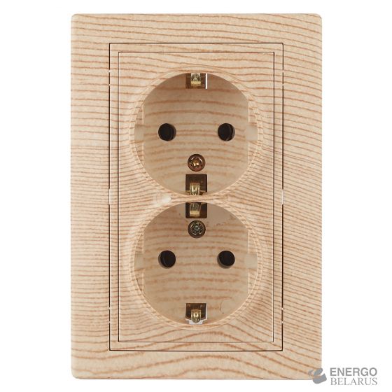 Розетка Intro Plano 1-205-11 с заземлением двойная 2X2P+E Schuko, 16А-250В, IP20, СУ, сосна