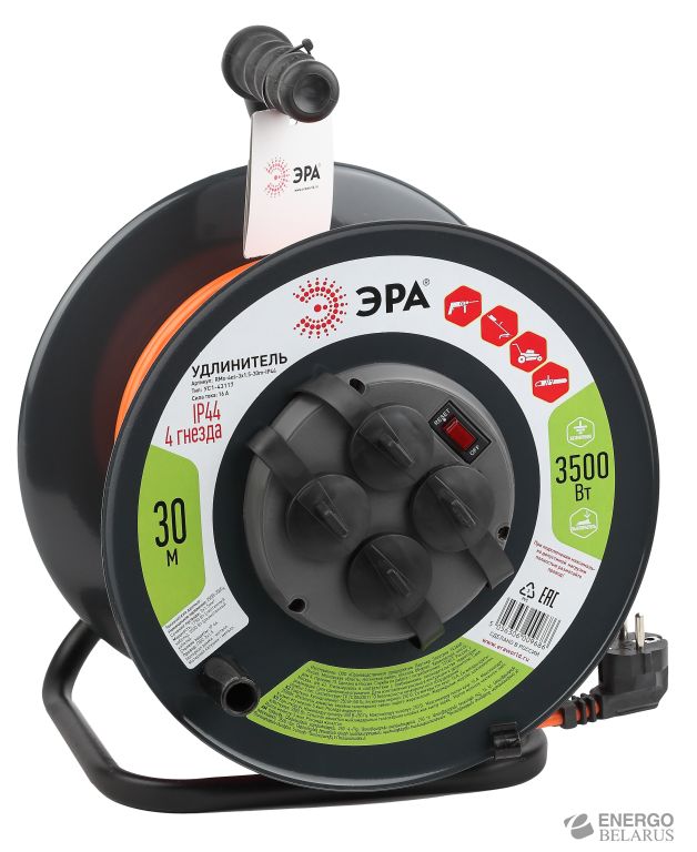 ЭРА Удлинитель силовой RMx-4es-3x1.5-30m-IP44 на м. катушке c/з 4 гн 30м ПВС 3х1.5 (1/33)