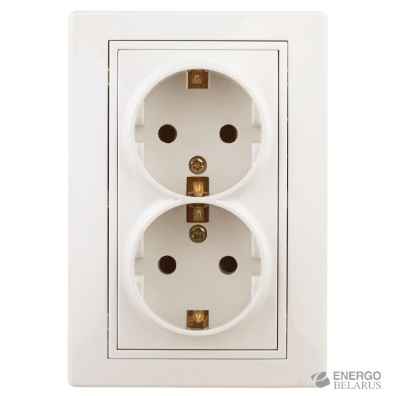 Розетка Intro Plano 1-205-02 с заземлением двойная 2X2P+E Schuko, 16А-250В, IP20, СУ, слоновая кость