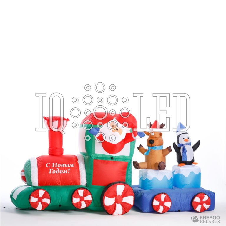 Фигура 3D надувная “Дед Мороз на поезде”