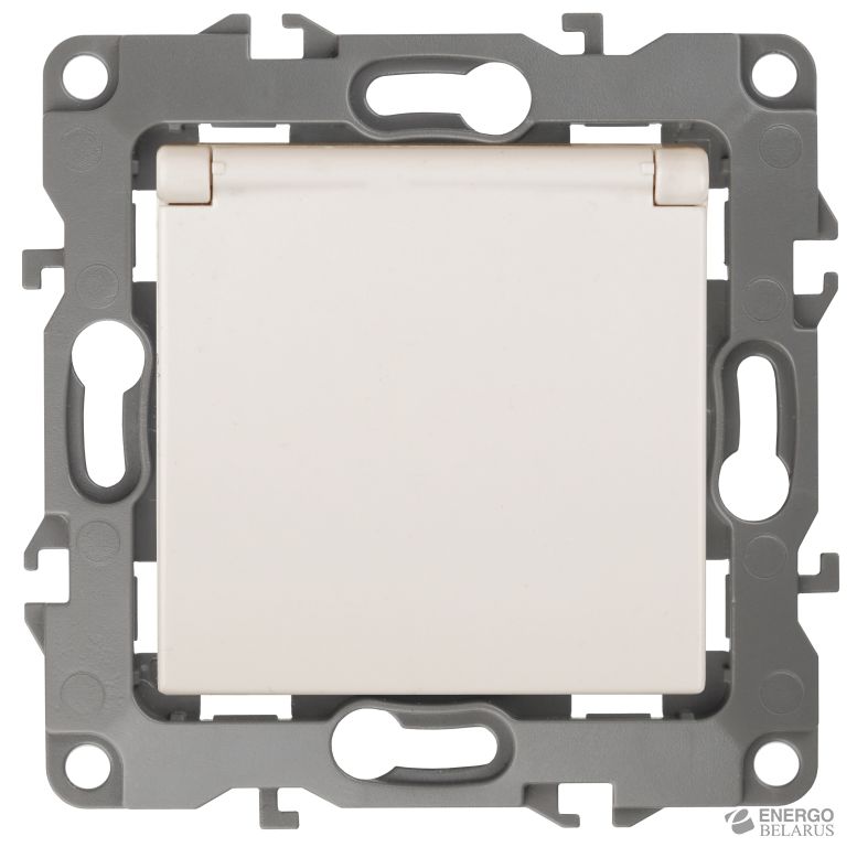 Розетка 12-2003-02 ЭРА 2P+E Schuko со шторками с крышкой, 16А-250В, б.л., Эра12, слоновая кость
