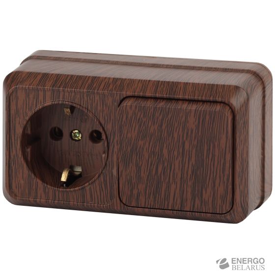 2-701-10 Intro Блок розетка+выкл. гориз. 10А-250В, IP20, ОУ, Quadro, венге