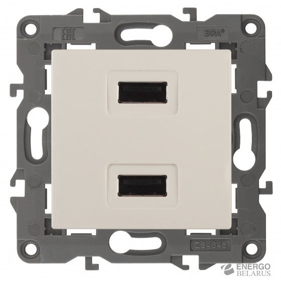 14-4110-02 ЭРА Устройство зарядное USB, 230В/5В-2100мА, IP20, Эра Elegance, сл.кость