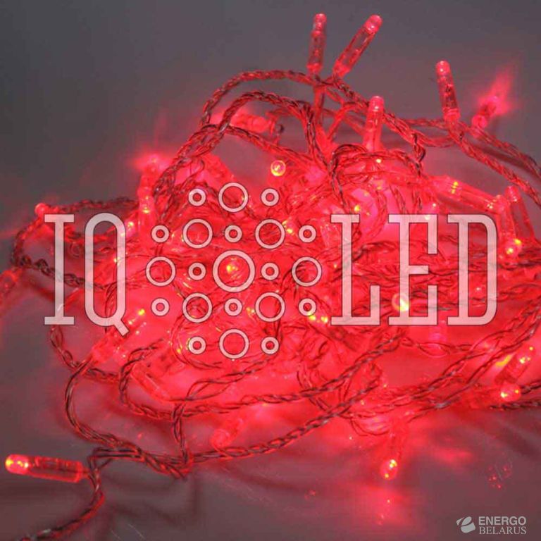 Гирлянда постоянного свечения 10M, 24V, красная / прозрачный провод, соединяемая (без шнура) (с колпачком) (новый коннектор)