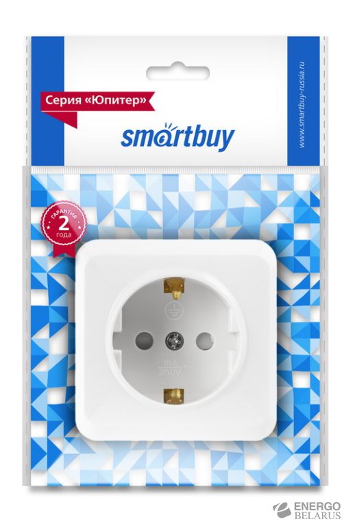 Розетка 1-местная 16А с заземлением белая с защ. штор. "Юпитер", Smart...