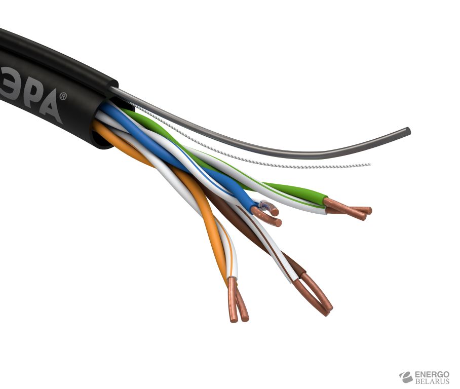 ЭРА Кабель витая пара U/UTP Cat5e 4x2x24 AWG CU PE + ТРОС OUTDOOR 305 м (1/18)