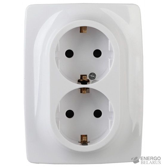12-2108-01 ЭРА Розетка 2X2P+E Schuko со шторками, 16A-250В, IP20, Эра12, белый
