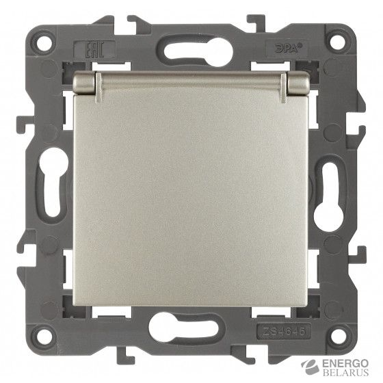 14-2103-04 ЭРА Розетка 2P+E Schuko со шторками с крышкой, 16A-250В, IP20, Эра Elegance, шампань (10/