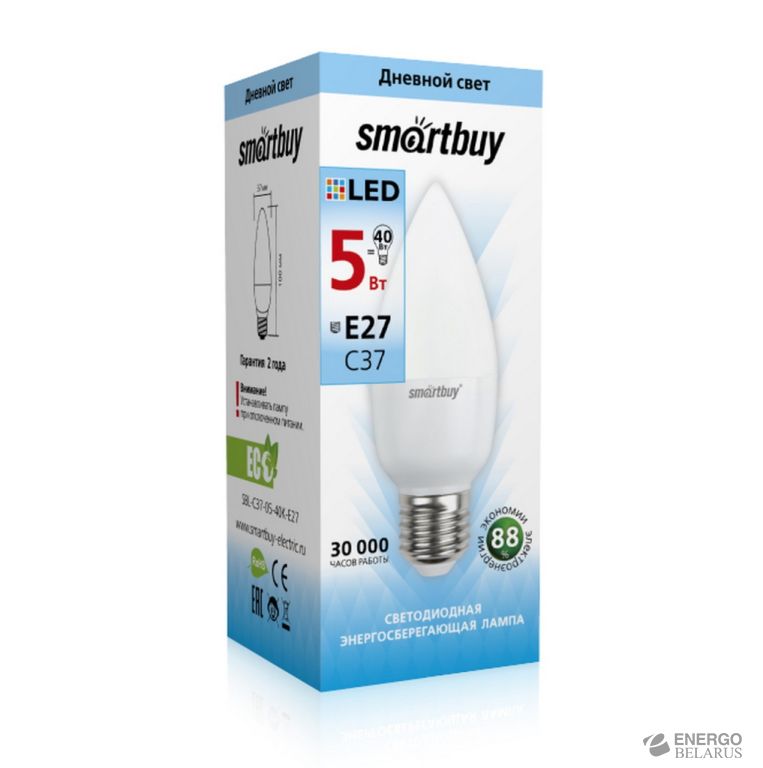 Лампа светодиодная (LED) Smartbuy-C37-05W/4000/E27