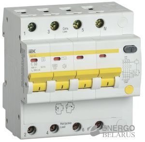 Дифференциальный автоматический выключатель АД14S 4Р 32А 300мА IEK