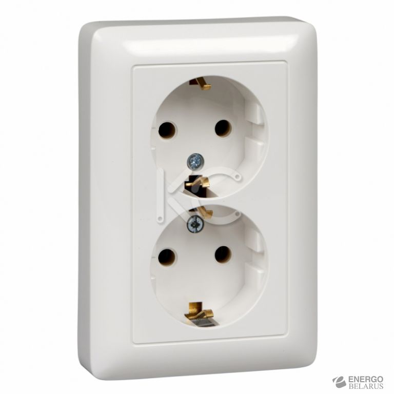 Розетка 2-м СП Хит 16А 250В без защ. шторок с заземл. бел. SchE RS16-236-B