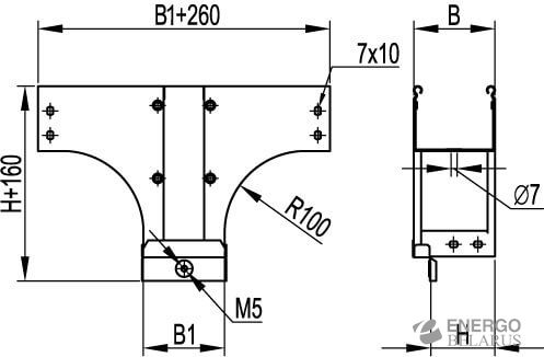Ответвитель-переходник TDSR T-обр. вертикальный 200/80 в комплекте с крепежными элементами и соединительными пластинами