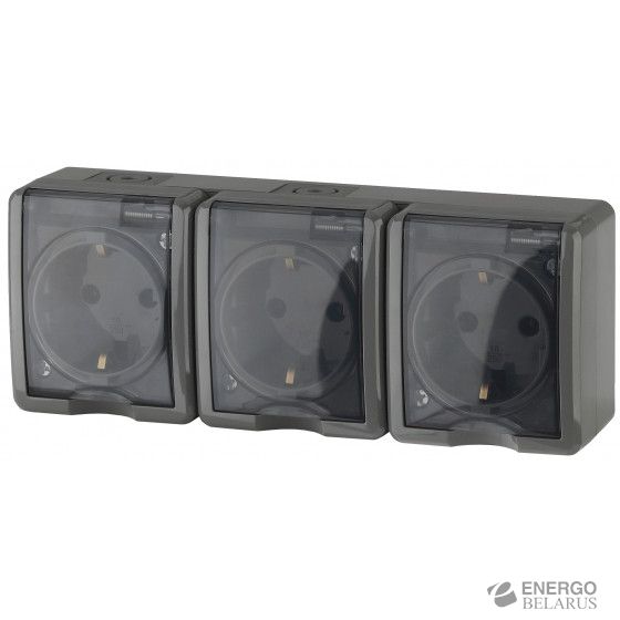 11-2405-03 ЭРА Розетка 3х2P+E IP54, 16A-250В, ОУ, Эра Эксперт, серый
