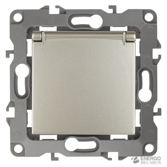 12-2103-04 ЭРА Розетка 2P+E Schuko со шторками с крышкой, 16A-250В, IP20, Эра12, шампань