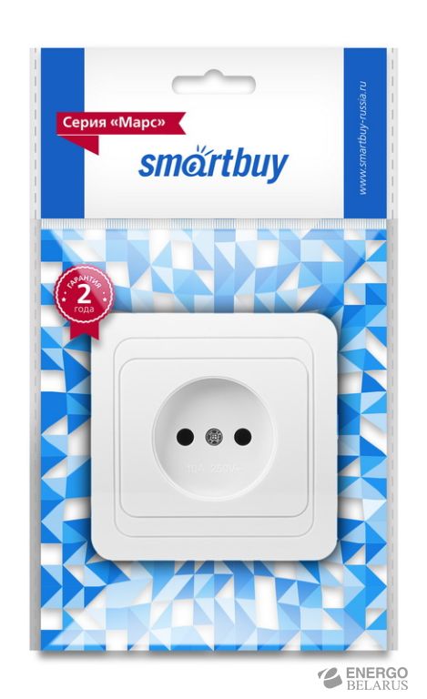 Розетка 1-местная без заземления 10А белая, керамика "Марс", Smartbuy