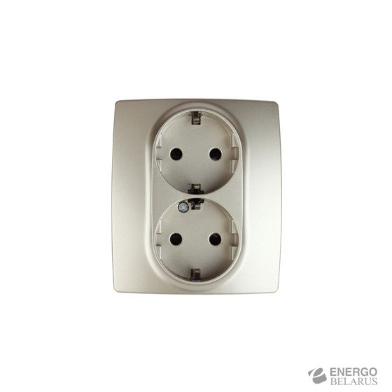 12-2104-04 ЭРА Розетка 2X2P+E Schuko со шторками, 16A-250В, IP20, Эра12, шампань