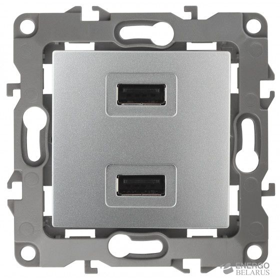 12-4110-03 ЭРА Устройство зарядное USB, 230В/5В-2100мА, IP20, Эра12, алюминий