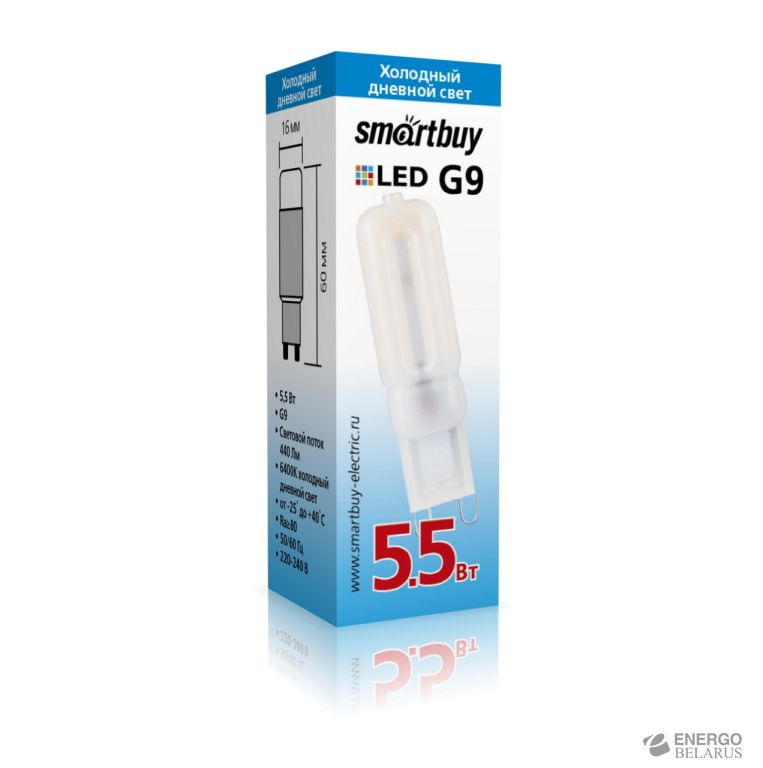 Лампа светодиодная (LED) Smartbuy-G9-5,5W/6400/G9