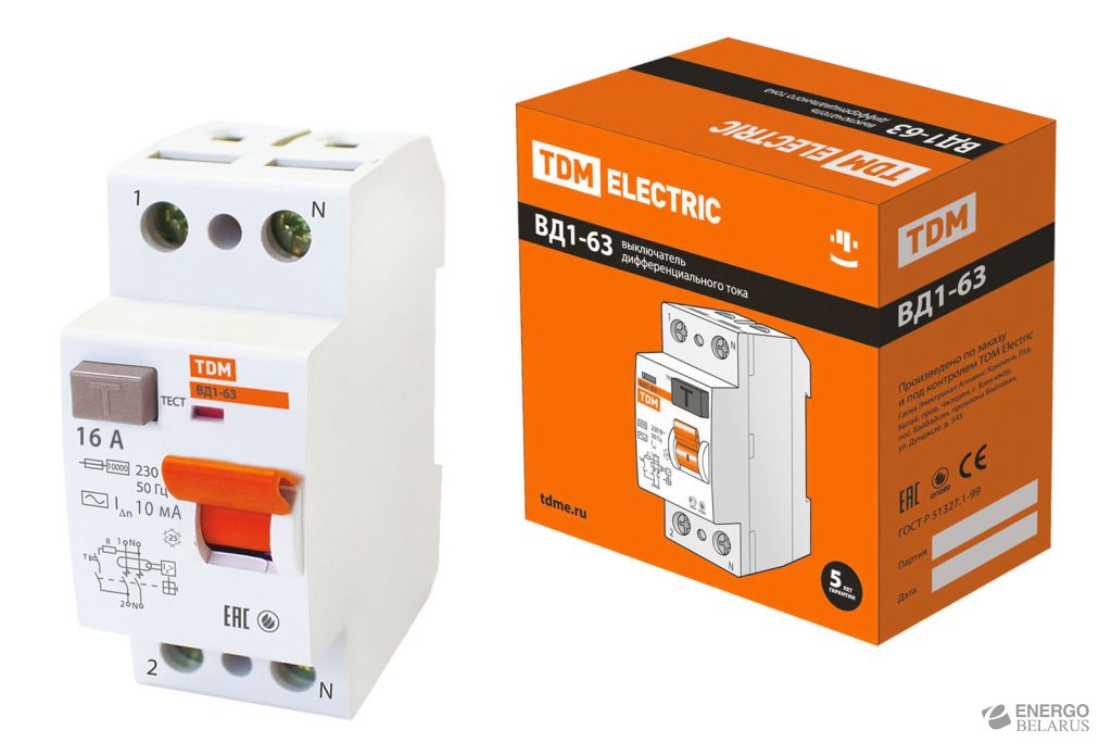 УЗО ВД1-63 2Р 16А 10мА TDM