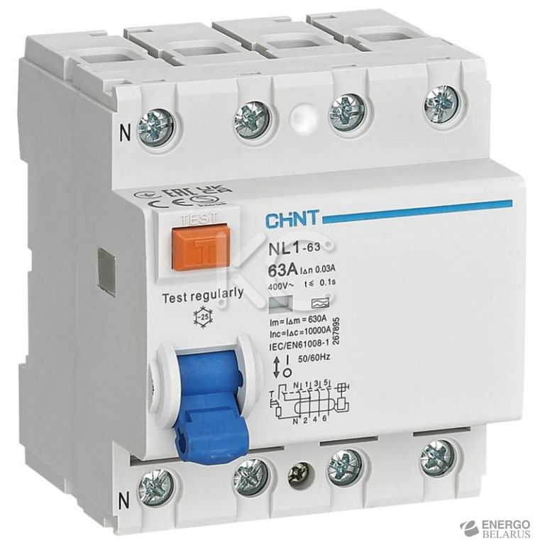 Устройство защитного отключения (УЗО) NL1-63 6kA 4P 40A 30mA тип AC (DB) (CHINT)