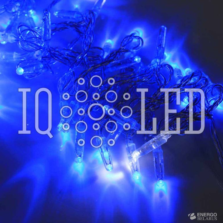 Гирлянда с FLASH мерцанием 10M, 240V, синяя / белый FLASH на прозрачном проводе, соединяемая (без шнура) (с колпачком)