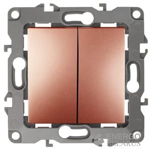 Выключатель двойной 12-1004-14 ЭРА, 10АХ-250В, IP20, без м.лапок, Эра12, медь (10/100/2500)