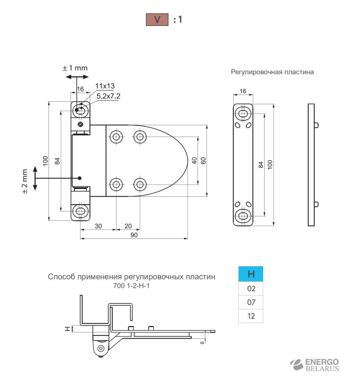 Петля накладная Essentra (Mesan) 700-1-2-H-1