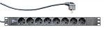 Блок розеток 19", 8 розеток Schuko, 16А, кабель питания 2м с вилкой  Schuko, RS19-8SH-16-2EU