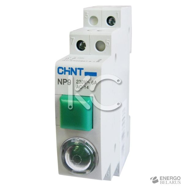 Кнопка NP9-10D3/1 с подсветкой 1HO AC/DC230B зеленая CHINT