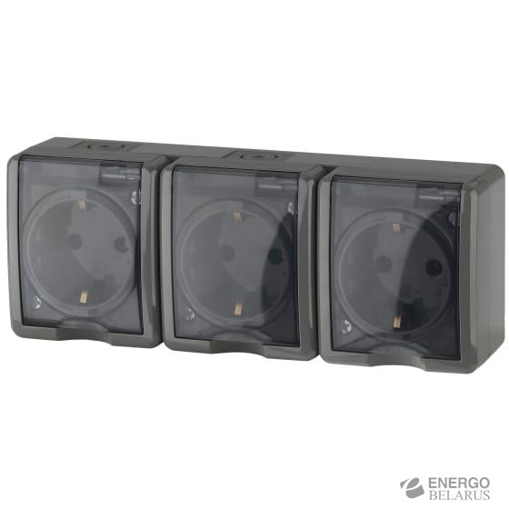 Розетка 11-2405-03 ЭРА 3х2P+E IP54, 16A-250В, ОУ, Эра Эксперт, серый (5/50/800)