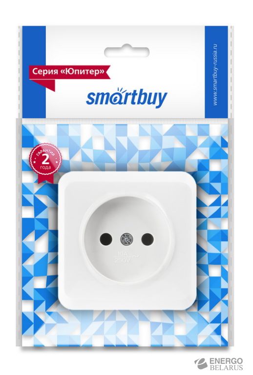 Розетка 1-местная 10А без заземления белая "Юпитер", Smartbuy