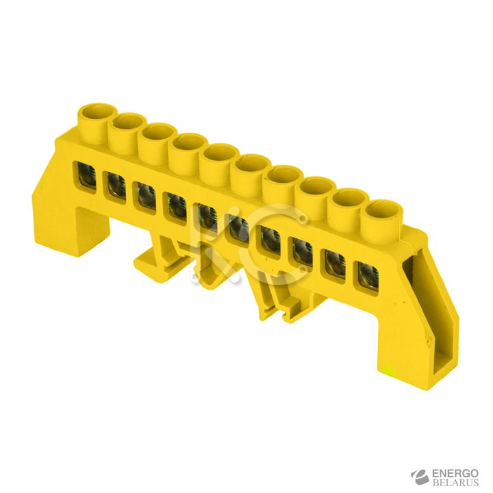 Шина N нулевая в изоляторе на DIN-рейку (из.желтый) 6х9мм 10 групп-КС
