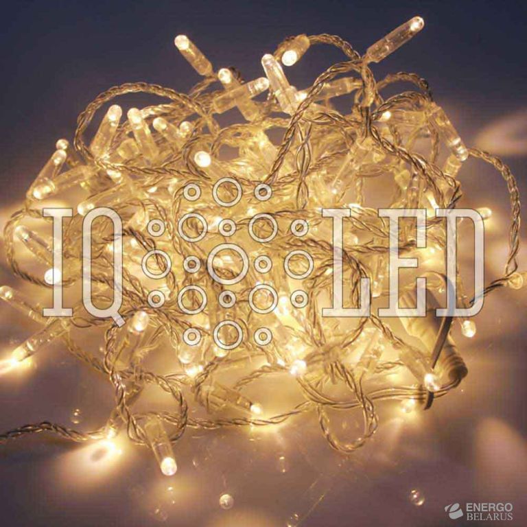 Гирлянда постоянного свечения 10M, 24V, белый теплый прозрачный провод, соединяемая (без шнура) (с колпачком) (новый коннектор)