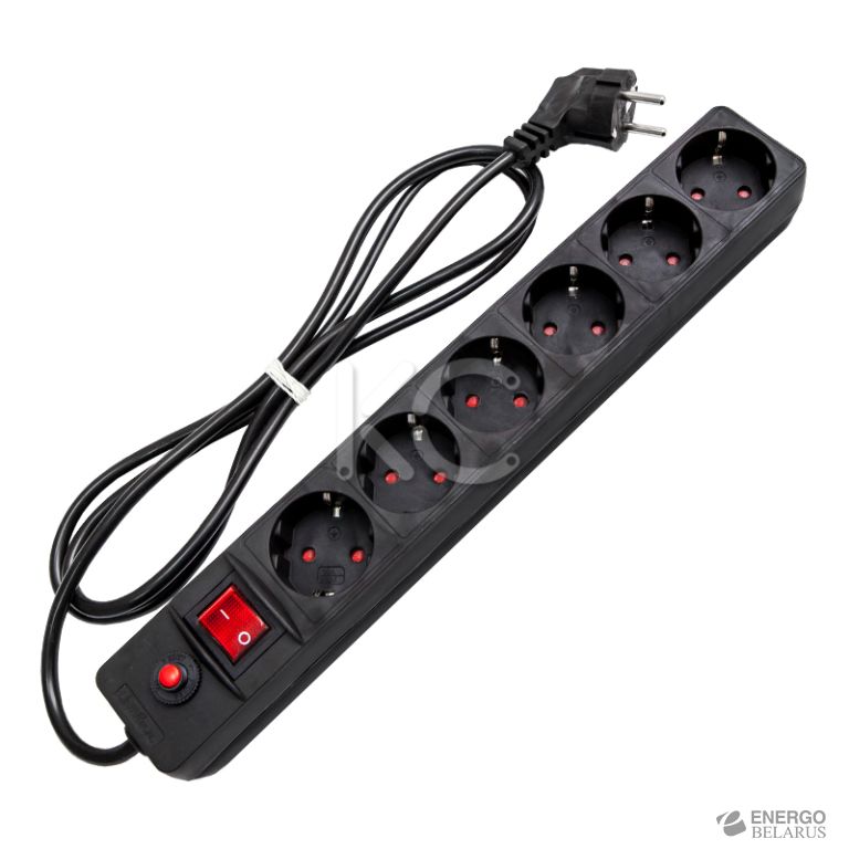 Удлинитель 6х5м с сетевым фильтром с заземл. 10А IP20 защ. шторки ПВС 3х0,75 черн. UNIVersal