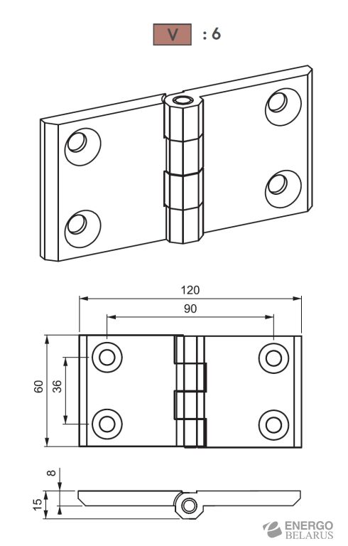 Петля накладная Essentra (Mesan) 399-1-F-6