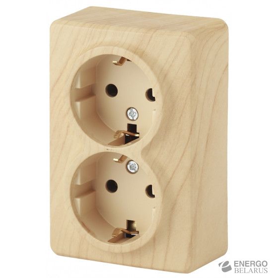 11-2206-11 ЭРА Розетка 2х2P+E Schuko со шторками, 16A-250В, IP20, ОУ, Эра Эксперт, сосна